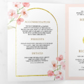 Invitation Trois Volets Fleurs de Cerisier Rose Foncé Code QR Mariage Flor (Intérieur en premier)