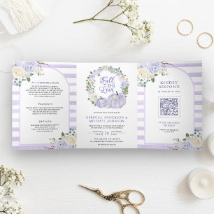 Invitation Trois Volets Fleurs de Lavande Roses Citrouille Code QR Mariage