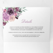 Invitation Trois Volets Fleurs de Mauve de Sangria Violette et Feuillage à (Intérieur en premier)