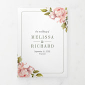 Invitation Trois Volets Fleurs de pivoine rose tendre Pot Mason Code QR Ma (Page de couverture)
