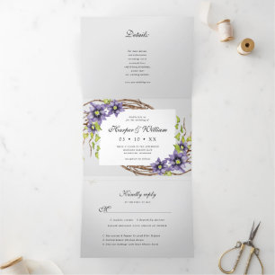 Invitation Trois Volets Fleurs de ressort d'aquarelle tout en un mariage