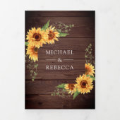 Invitation Trois Volets Fleurs de soleil en bois rustique Arch Photo Code  (Page de couverture)