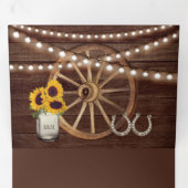 Invitation Trois Volets Fleurs de soleil en bois rustique fer à cheval Mar (Intérieur en premier)