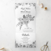 Invitation Trois Volets Fleurs d'eau gris, noir et blanc mariage (Intérieur)