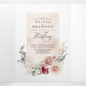 Invitation Trois Volets Fleurs d'ombre Terre Élégant Mariage Boho (Intérieur au milieu)