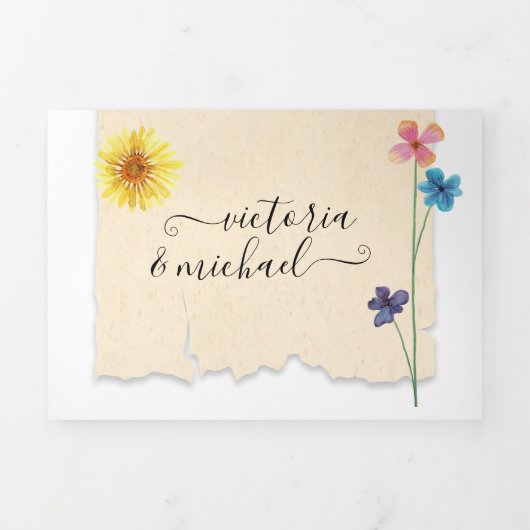 Invitation Trois Volets Fleurs douces simples Mariage (Page de couverture)