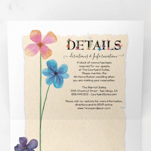 Invitation Trois Volets Fleurs douces simples Mariage (Intérieur en premier)