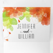 Invitation Trois Volets Fleurs oranges modernes, typographie mariage flora (Intérieur en premier)