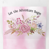 Invitation Trois Volets Fleurs roses et ciel étoilé rose (Intérieur en premier)