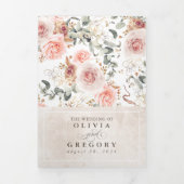 Invitation Trois Volets Fleurs roses Terre Élégant Mariage Boho (Page de couverture)