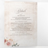 Invitation Trois Volets Fleurs roses Terre Élégant Mariage Boho (Intérieur en premier)
