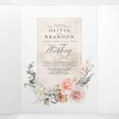 Invitation Trois Volets Fleurs roses Terre Élégant Mariage Boho (Intérieur au milieu)