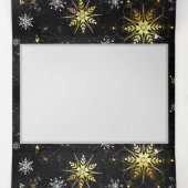 Invitation Trois Volets Flocons de neige dorés de Noël sur fond noir (Intérieur au milieu)