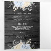 Invitation Trois Volets Floral d'ivoire bleu Dusty tout en un Mariage en b (Intérieur en premier)