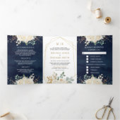 Invitation Trois Volets Floral d'ivoire d'or rustique tout en un Mariage d (Intérieur)