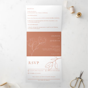 Invitation Trois Volets Floral en terre cuite moderne Boho