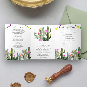 Invitation Trois Volets Floral Fiesta Cactus mexicain tout en un Mariage