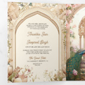 Invitation Trois Volets Floral Garden Peacocks Palais Indien Mariage (Intérieur en premier)