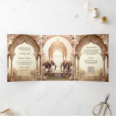 Invitation Trois Volets Floral Jardin Eléphants Palais Indien Mariage (Intérieur)