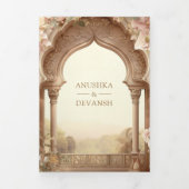 Invitation Trois Volets Floral Jardin Eléphants Palais Indien Mariage (Page de couverture)