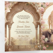 Invitation Trois Volets Floral Jardin Eléphants Palais Indien Mariage (Intérieur en premier)