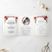 Invitation Trois Volets Floral rose et bordeaux en un seul Mariage (Intérieur)