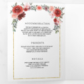 Invitation Trois Volets Floral rose et bordeaux en un seul Mariage (Intérieur en premier)