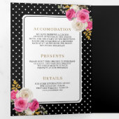 Invitation Trois Volets Floral rose Fuchsia tout en une crête Mariage noir (Intérieur en premier)