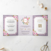 Invitation Trois Volets Floral rose pourpre et poussiéreux tout en un Mari (Intérieur)