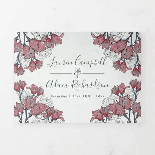 Invitation Trois Volets Flore rose Aquarelle Rustique Tout en un Mariage (Page de couverture)