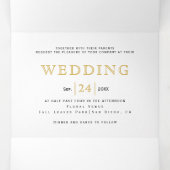 Invitation Trois Volets Flores d'aquarelle violet typographie or mariage (Intérieur au milieu)