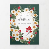 Invitation Trois Volets Flores de Noël | Red & Green Botanical 5 Photo (Page de couverture)