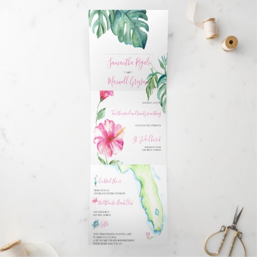 Invitation Trois Volets Floride tropicale tout en un (Intérieur)