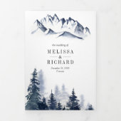 Invitation Trois Volets Foggy Winter Mountain Pine Forest Code QR Mariage (Page de couverture)