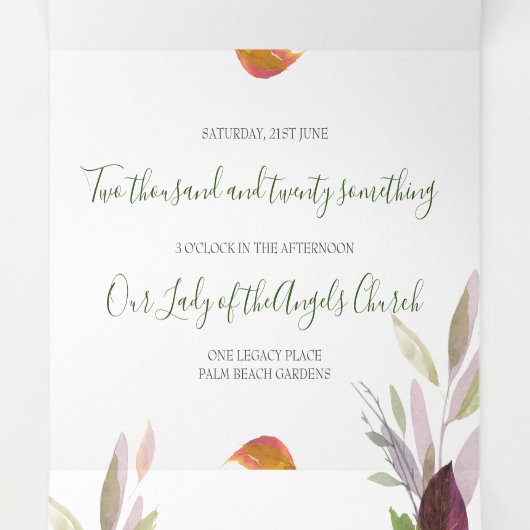Invitation Trois Volets Foliage Rustique Tout en un mariage Inviter (Intérieur au milieu)