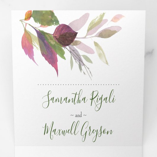 Invitation Trois Volets Foliage Rustique Tout en un mariage Inviter (Intérieur en premier)