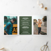 Invitation Trois Volets Forest Green Modern Textured Photo Graduation (Intérieur)
