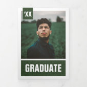 Invitation Trois Volets Forest Green Modern Textured Photo Graduation (Page de couverture)