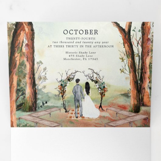 Invitation Trois Volets Forêt d'automne rustique | Mariage Boho (Intérieur en premier)