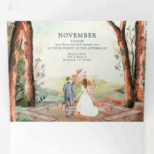 Invitation Trois Volets Forêt d'automne rustique | Mariage Boho (Intérieur en premier)