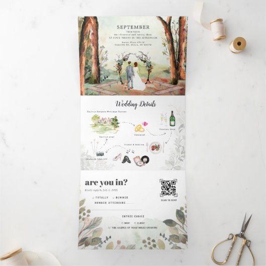 Invitation Trois Volets Forêt d'automne rustique | Mariage Boho (Intérieur)