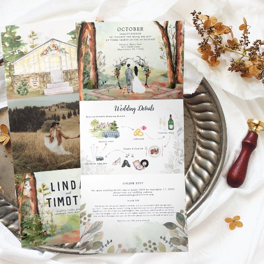 Invitation Trois Volets Forêt d'automne rustique | Mariage Boho