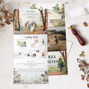 Invitation Trois Volets Forêt d'automne rustique   Mariage Boho