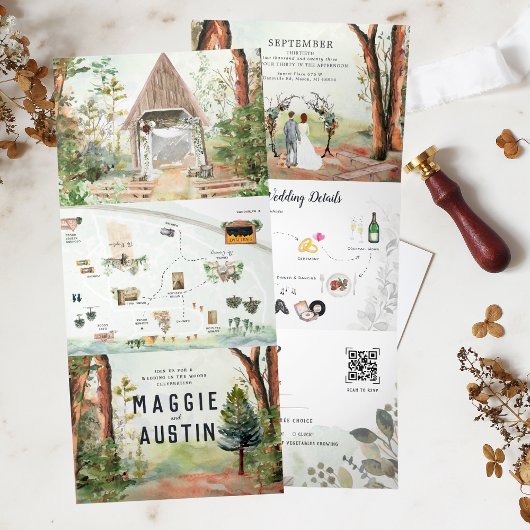 Invitation Trois Volets Forêt d'automne rustique | Mariage Boho