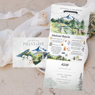 Invitation Trois Volets Forêt rustique de montagne au bord de la rivière  