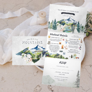 Invitation Trois Volets Forêt rustique de montagne au bord de la rivière  