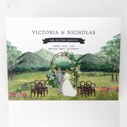 Invitation Trois Volets Forêt Rustique | Mariage illustré (Intérieur en premier)