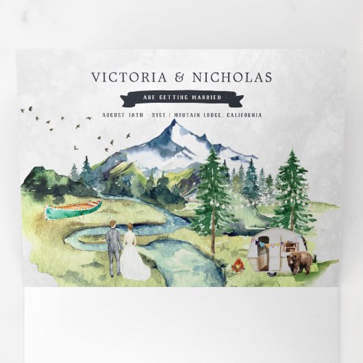 Invitation Trois Volets Forêt Rustique | Mariage illustré (Intérieur en premier)