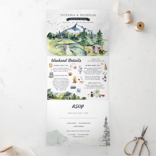 Invitation Trois Volets Forêt Rustique | Mariage illustré (Intérieur)