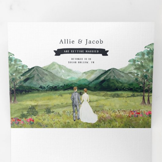 Invitation Trois Volets Forêt Rustique | Mariage illustré (Intérieur en premier)